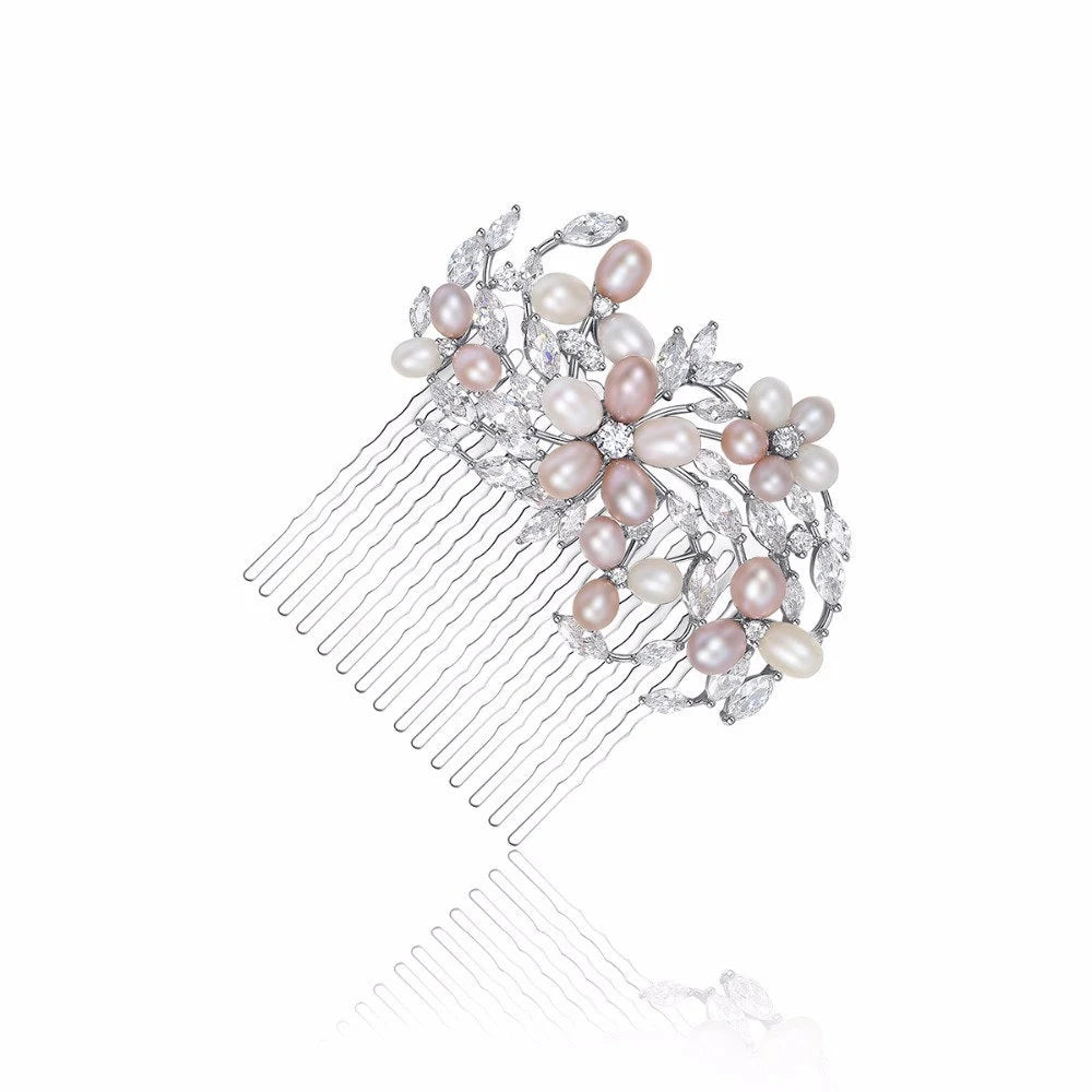 Crystal Bridal Comb, Floral Wedding Comb, Bridal Hair Accessory, Crystal Wedding Headpiece, Floral Hair Comb, Blush Wedding, Pearl Hair Comb