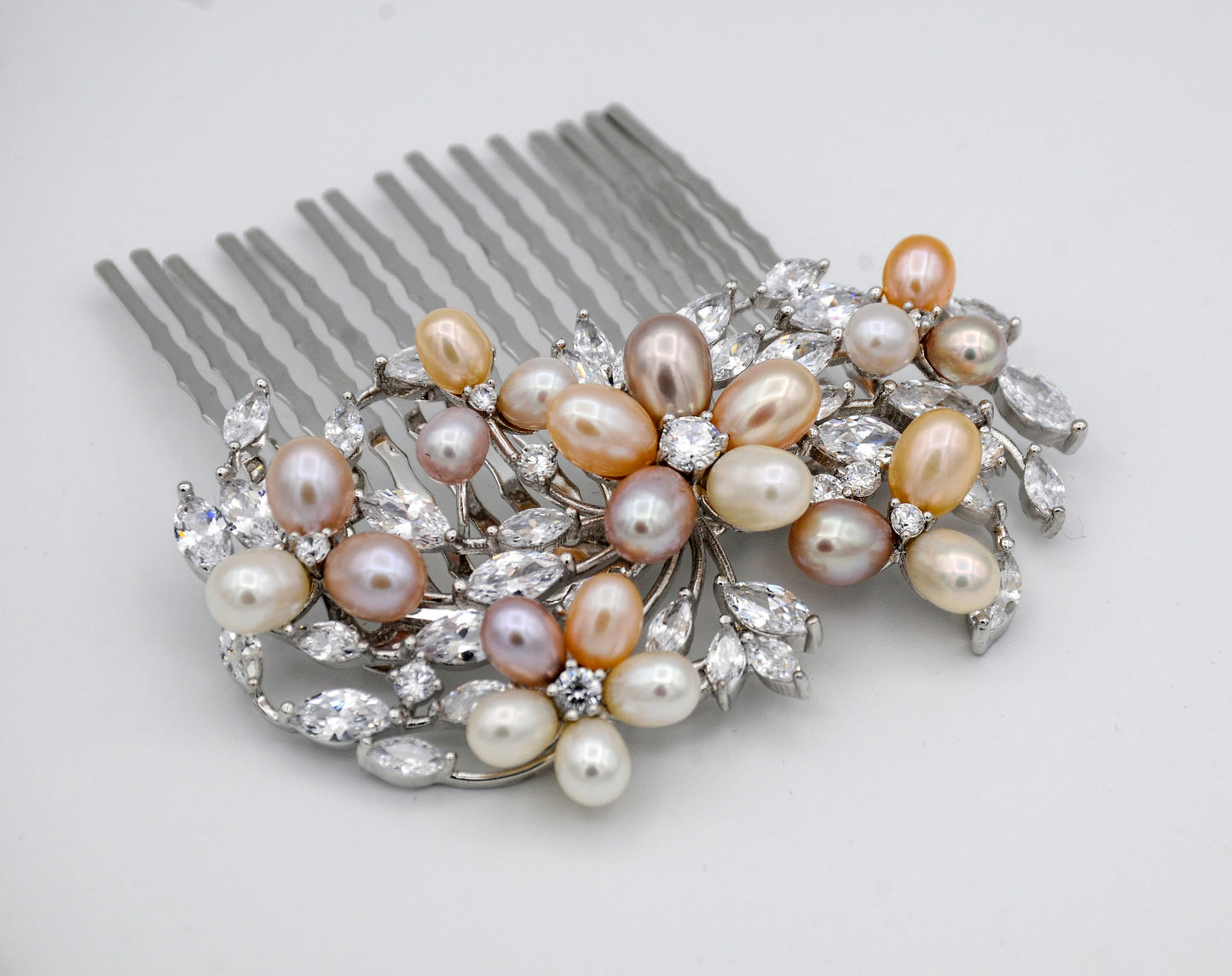 Crystal Bridal Comb, Floral Wedding Comb, Bridal Hair Accessory, Crystal Wedding Headpiece, Floral Hair Comb, Blush Wedding, Pearl Hair Comb