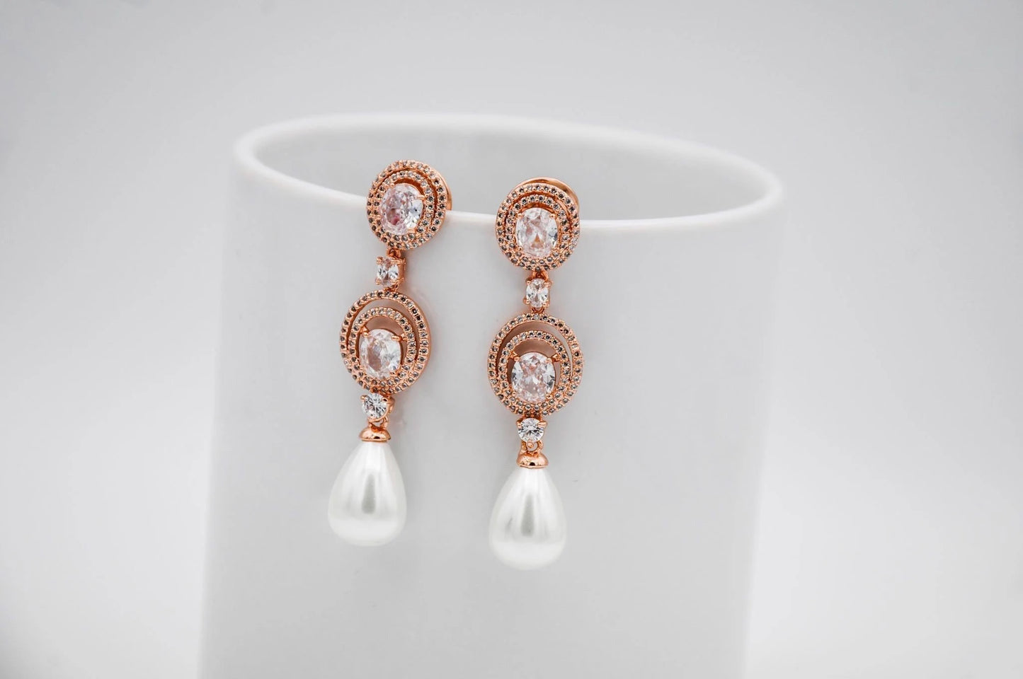 Rose Gold Chandelier Pearl Earrings | Pearl Wedding Jewelry | Pearl Long Earrings | Pearl Bridal Earrings | Pearl Earrings | Bridal Jewelry
