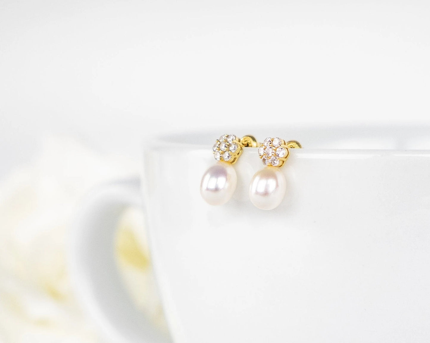Flower Girl Proposal | Flower Girl Gift | Rose Gold Pearl Earrings | Little Girls Pearl Earrings | Flower Earrings | Flower Girl Jewelry