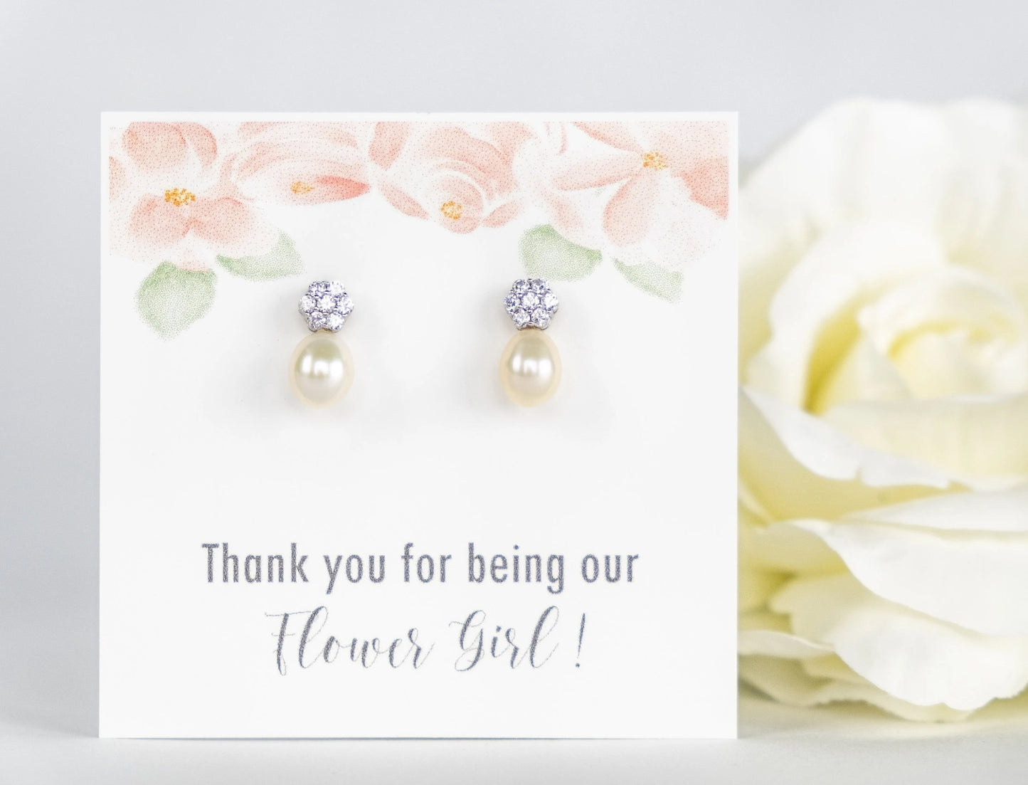 Flower Girl Proposal | Flower Girl Gift | Rose Gold Pearl Earrings | Little Girls Pearl Earrings | Flower Earrings | Flower Girl Jewelry