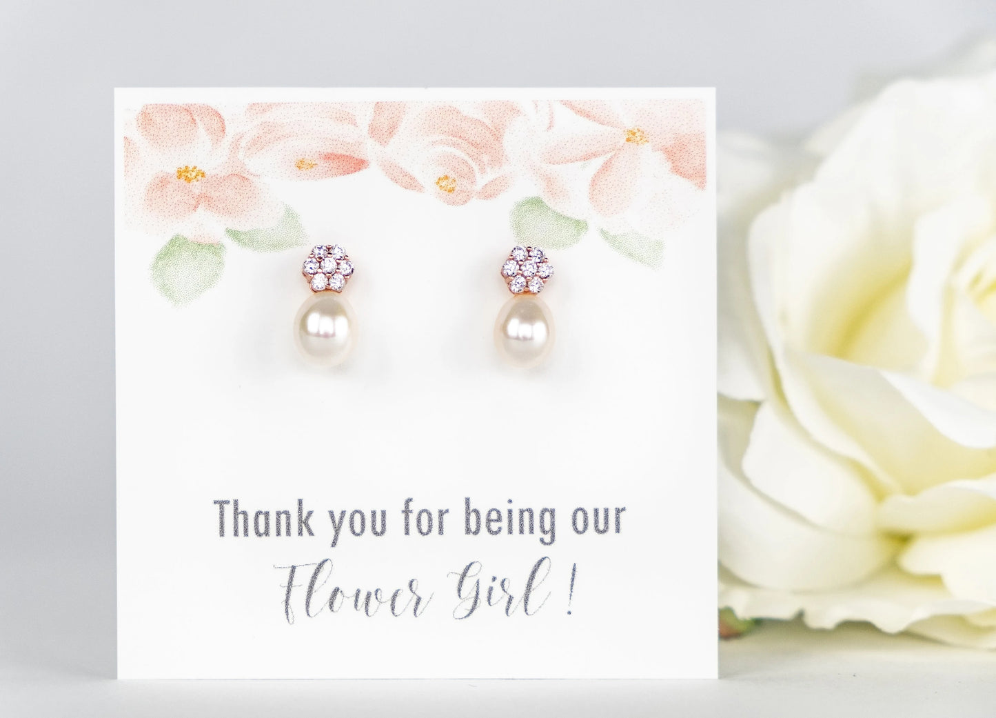 Flower Girl Proposal | Flower Girl Gift | Rose Gold Pearl Earrings | Little Girls Pearl Earrings | Flower Earrings | Flower Girl Jewelry