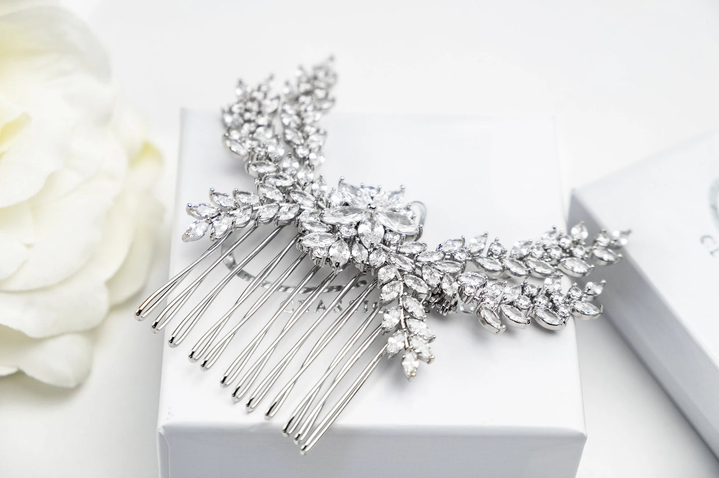 Crystal Bridal Comb Hairpiece | Bridal Crystal Hair Accessory | Floral Crystal Wedding Comb for Brides | Silver Crystal Bridal Headpiece