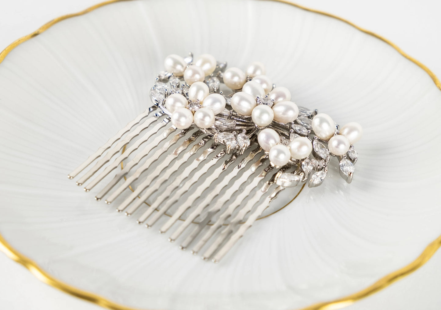 Crystal Bridal Comb, Floral Wedding Comb, Bridal Hair Accessory, Crystal Wedding Headpiece, Floral Hair Comb, Blush Wedding, Pearl Hair Comb