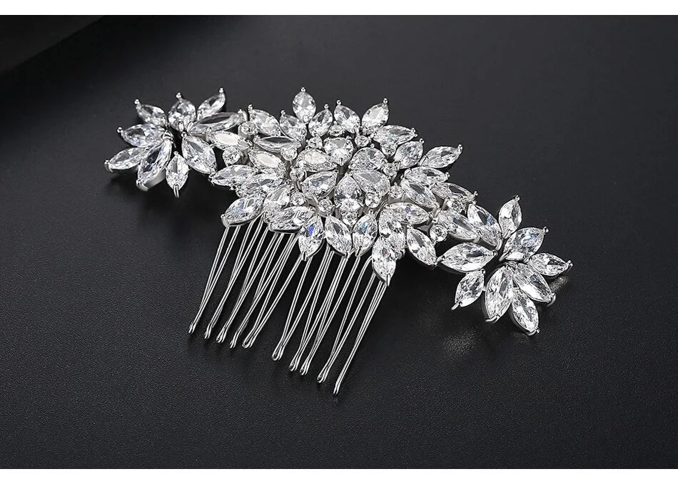 Crystal Bridal Comb Hairpiece | Bridal Crystal Hair Accessory | Floral Crystal Wedding Comb for Brides | Silver Crystal Bridal Headpiece