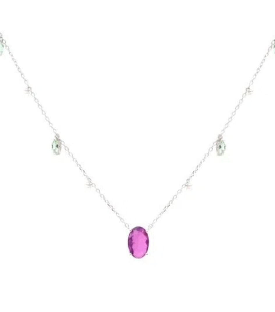 Oval Purple Amethyst Pearl Green Zircon Leaf Earrings & Necklace Jewelry Set | Amethyst Jewelry | Gemstone Amethyst Silver Jewelry Set