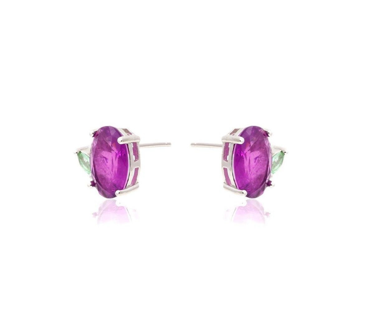 Oval Purple Amethyst Pearl Green Zircon Leaf Earrings & Necklace Jewelry Set | Amethyst Jewelry | Gemstone Amethyst Silver Jewelry Set