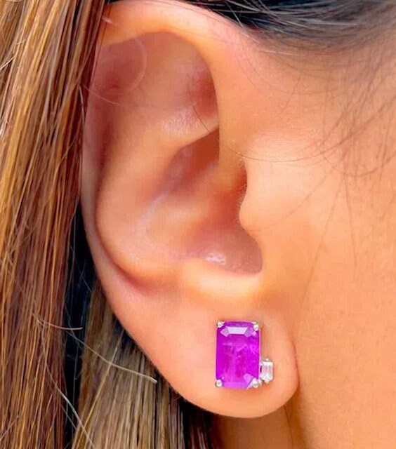 Minimalist Amethyst Studs | Dainty Amethyst Zircon Silver Earrings | Amethyst Silver Earrings & Necklace Set | February Birthstone Jewelry