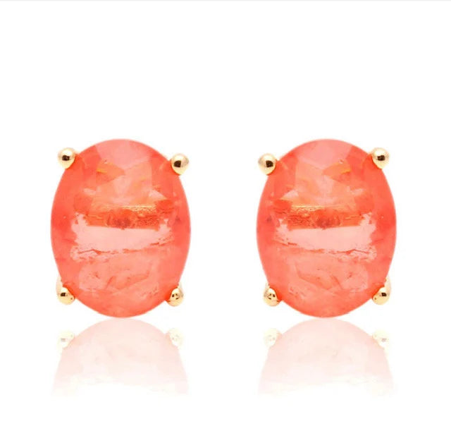 Orange Fusion Gemstone Gold Studs | Oval Studs | Orange Earrings | Gifts for Her | Minimalist Earrings | Dainty Earrings | Women's earrings