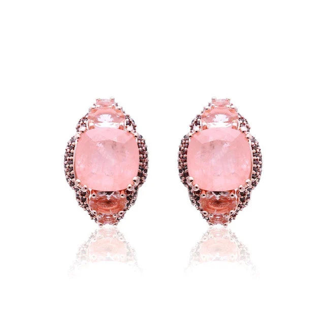 Vintage Inspired Blush Morganite Pink & Brown CZ Rose Gold Post Earrings | Vintage Blush Wedding Earrings | Morganite Design Earrings