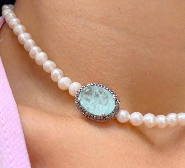 Oval Rose Quartz Champagne Diamond Simulated Silver Pendant Necklace | Rose Quartz Jewelry | Gifts for Her | Gemstone Necklace