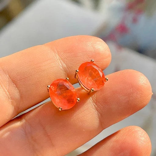 Orange Fusion Gemstone Gold Studs | Oval Studs | Orange Earrings | Gifts for Her | Minimalist Earrings | Dainty Earrings | Women's earrings