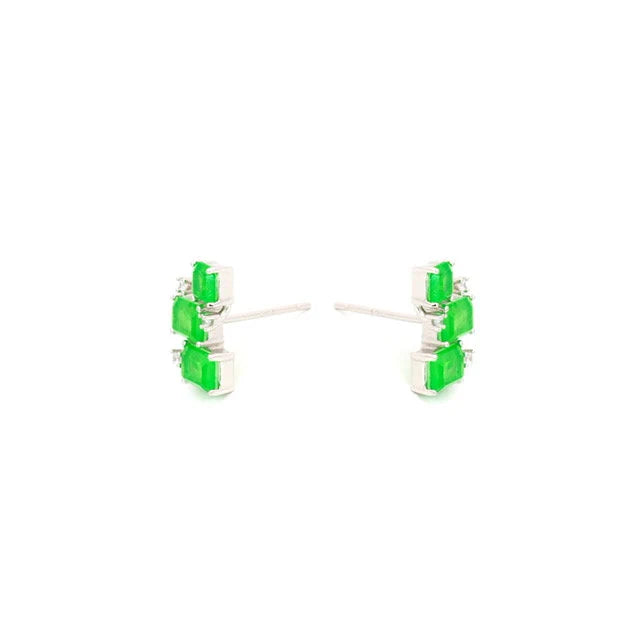 Minimalist Emerald Studs | Green Emerald 925 Silver Earrings | Emerald Geometric Earrings | Dainty Emerald Jewelry | Gifts for Her