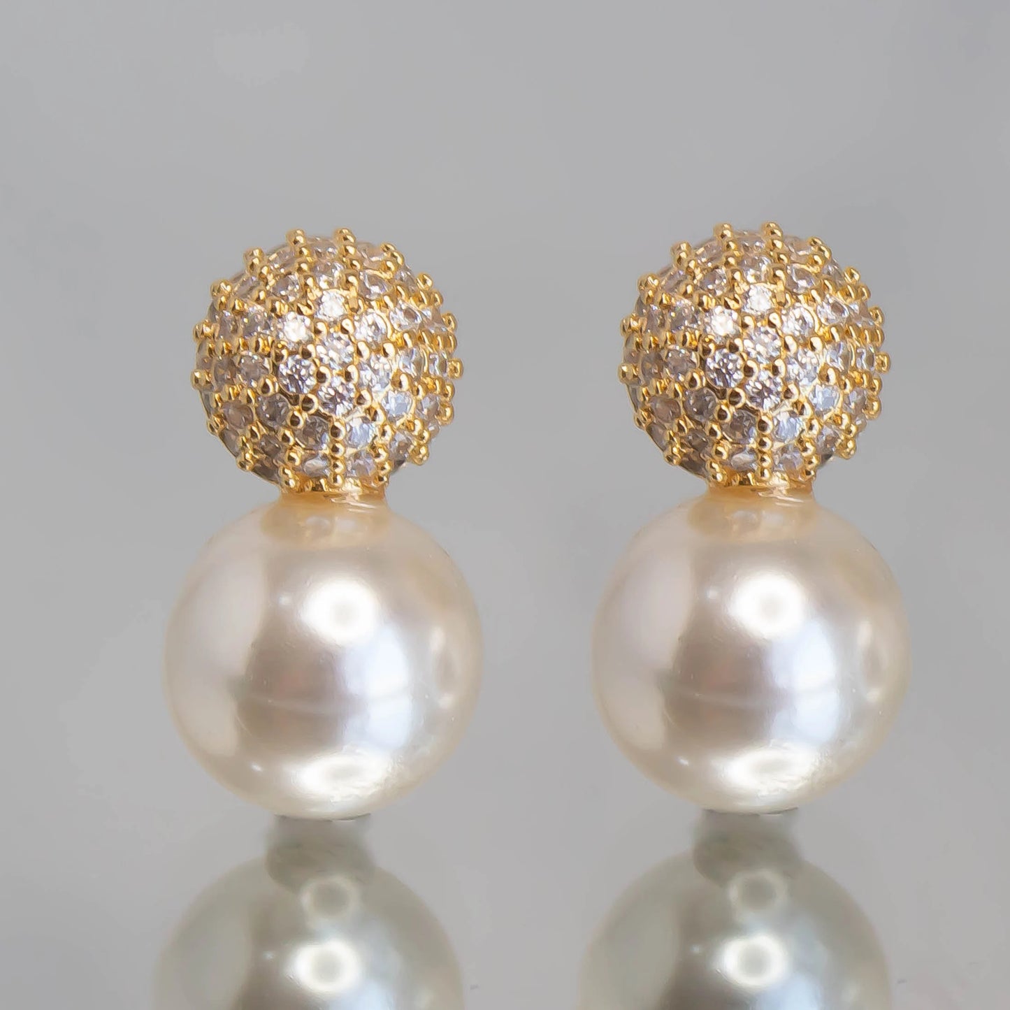 Pearl Zircon Silver Studs, CZ Silver Pearl Earrings, Pearl CZ Silver Ball Earring, Minimalist Earrings, Dainty Bridal Earrings, Gift for Her