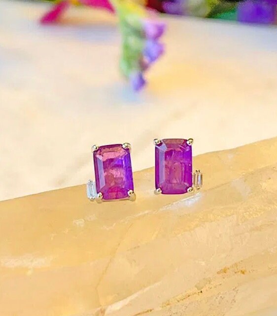 Minimalist Amethyst Studs | Dainty Amethyst Zircon Silver Earrings | Amethyst Silver Earrings & Necklace Set | February Birthstone Jewelry
