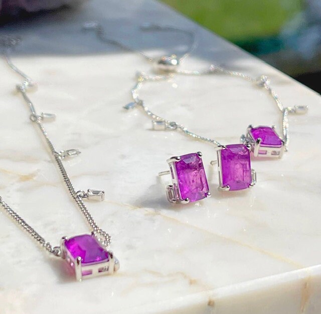 Minimalist Amethyst Studs | Dainty Amethyst Zircon Silver Earrings | Amethyst Silver Earrings & Necklace Set | February Birthstone Jewelry