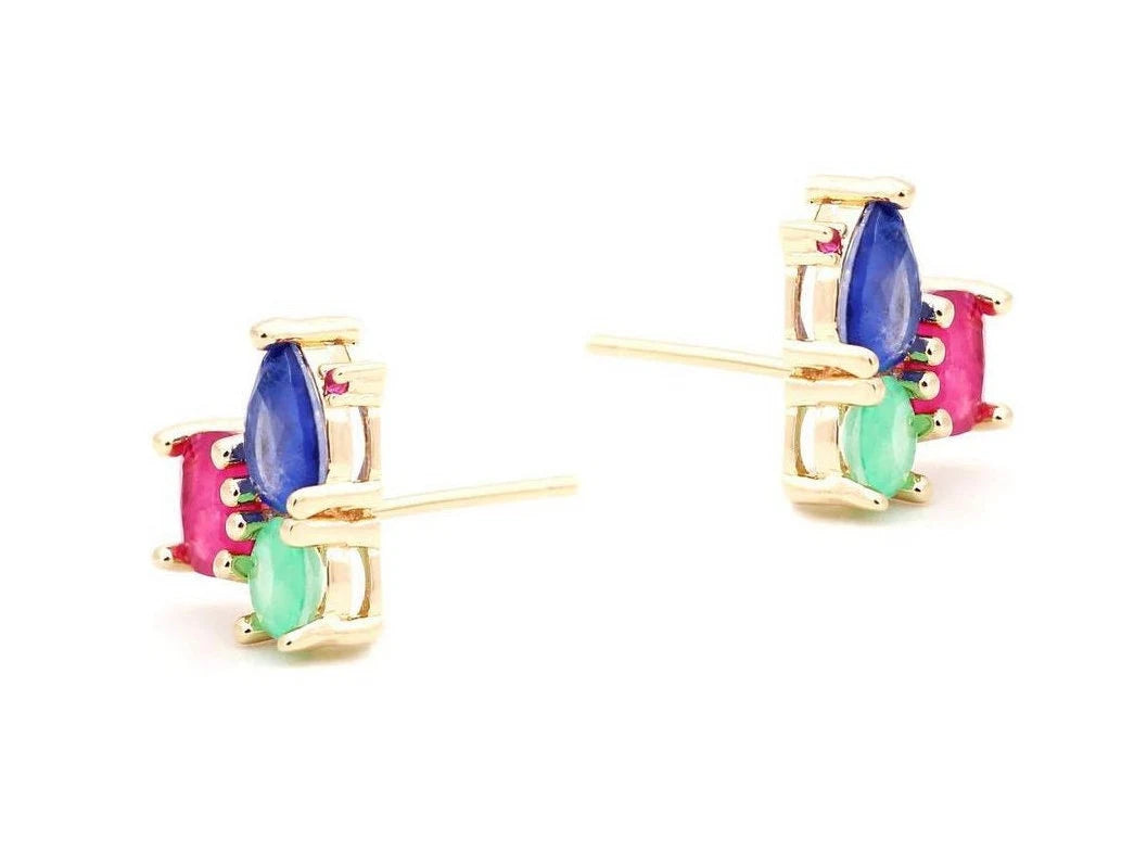 Colombian Emerald Tanzanite Pink Tourmaline Gold Necklace Earrings & Ring Jewelry Set | Gemstome Jewelry | Minimalist Jewelry