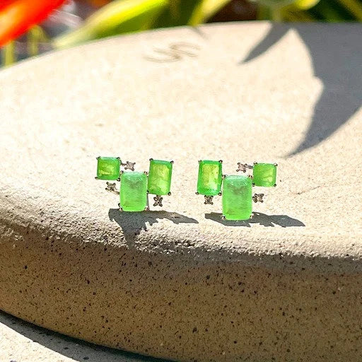 Minimalist Emerald Studs | Green Emerald 925 Silver Earrings | Emerald Geometric Earrings | Dainty Emerald Jewelry | Gifts for Her