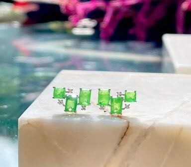 Minimalist Emerald Studs | Green Emerald 925 Silver Earrings | Emerald Geometric Earrings | Dainty Emerald Jewelry | Gifts for Her