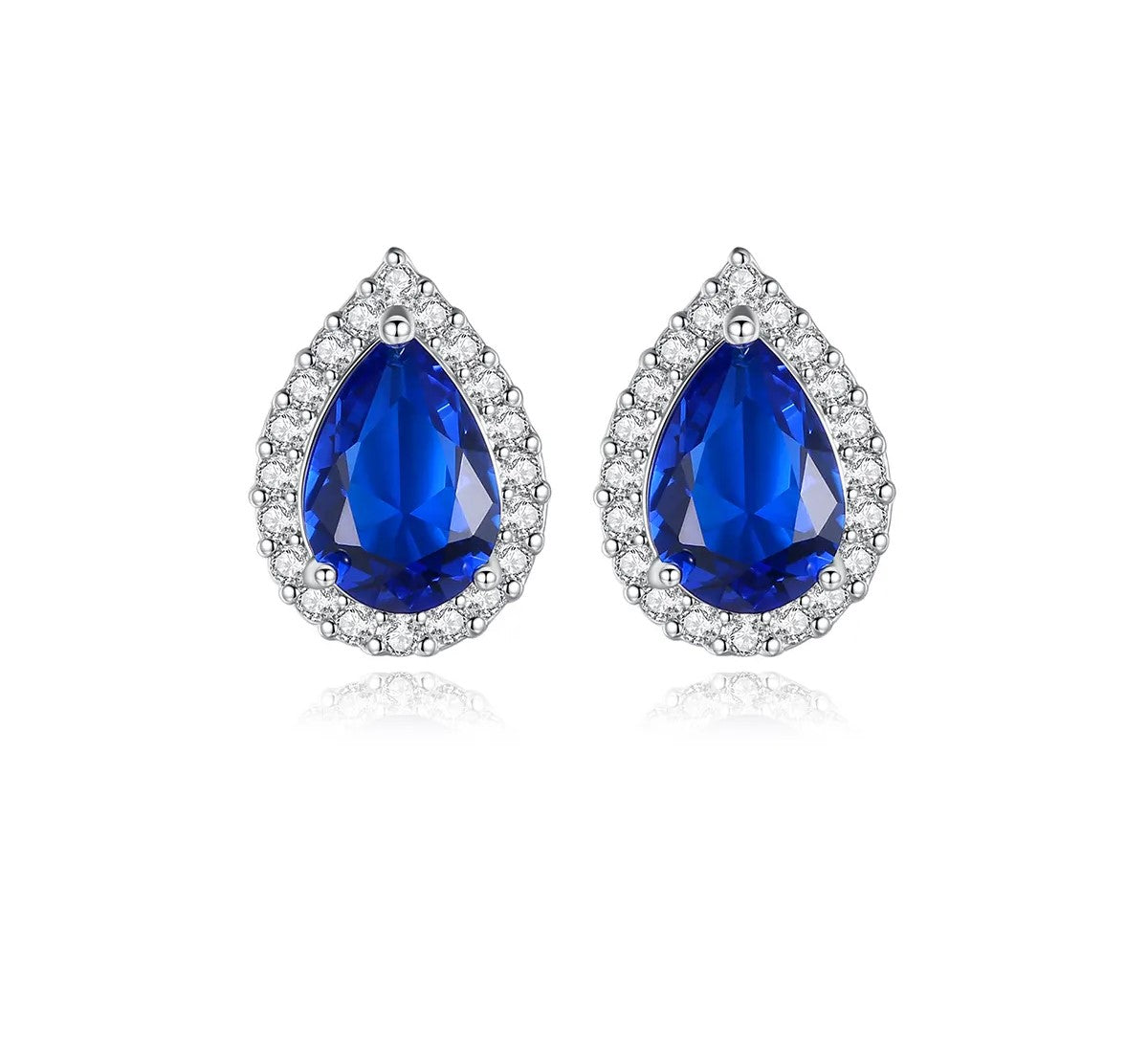 Blue Sapphire Teardrop Earrings & Necklace Jewelry Set