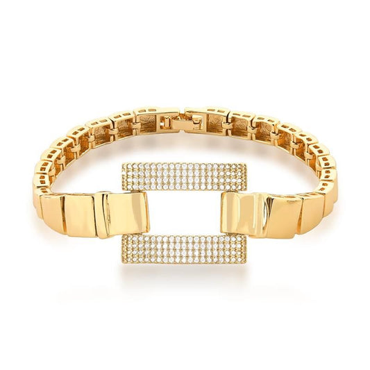 18kt Yellow Gold Plated CZ Geometric Women's Bracelet