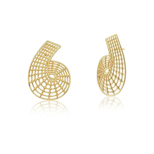 18kt Yellow Gold-Plated Filigree Style Geometric Women's Lightweight Post Earrings