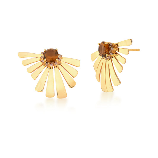 Exquisite Topaz Crystal Gold Leaf Earrings | Modern Geometric Earrings | Gemstone Leaf Earrings | Fall Wedding Earrings | Rustic Wedding