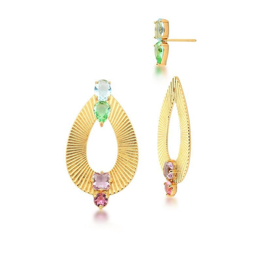 18kt Yellow Gold-Plated Multicolor CZ 2-in-1 Womens' Earrings