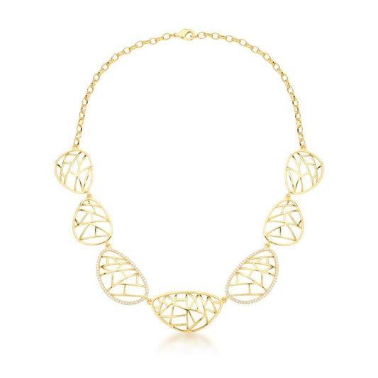 18kt Yellow Gold-Plated CZ Geometric Filigree Earrings & Necklace Jewelry Set