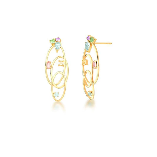 18kt Yellow Gold Multicolor CZ Geometric Women's Earrings