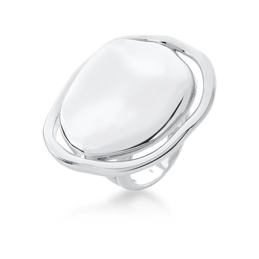 18kt White Gold-Plated Geometric Women's Bold Statement Silver Ring