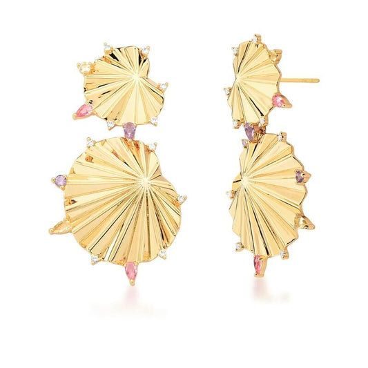 18kt Yellow Gold Plated CZ Geometric Shell Trendy Women's Earrings