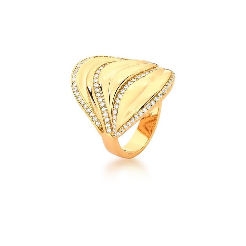 18kt Yellow Gold-Plated CZ Geometric Women's Jewelry Set