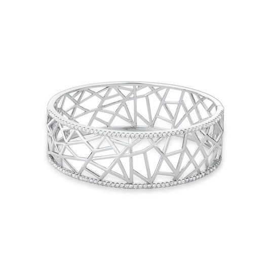 18kt White Gold Plated CZ Shapes Women's Cuff Bracelet