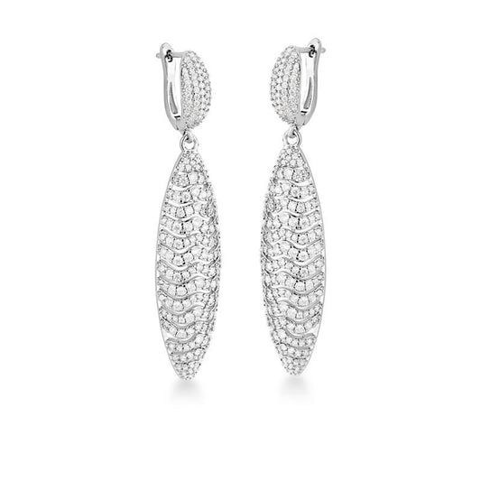 18kt White Gold-Plated Filigree Style Silver Dangle Earrings