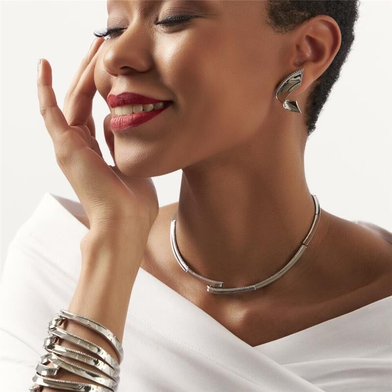 18kt White Gold-Plated CZ Silver Chocker Necklace