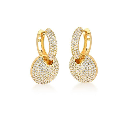 18kt Yellow Gold Plated Fully Iced CZ Women's Dangle Earrings