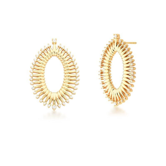 18kt Yellow Gold CZ Modern Geometric Women's Earrings