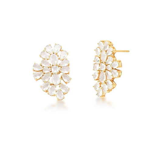 18kt Yellow Gold-Plated Clear Crystal Cluster Women's Post Earrings