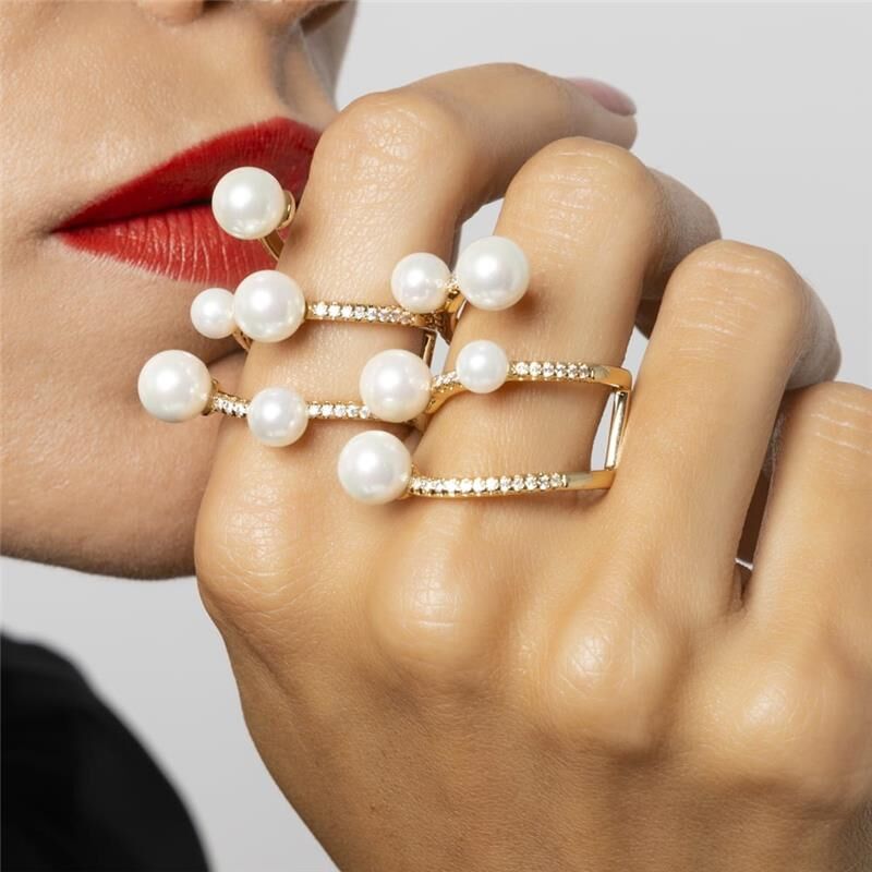 18kt Yellow Gold-Plated Pearl CZ Women's Ring