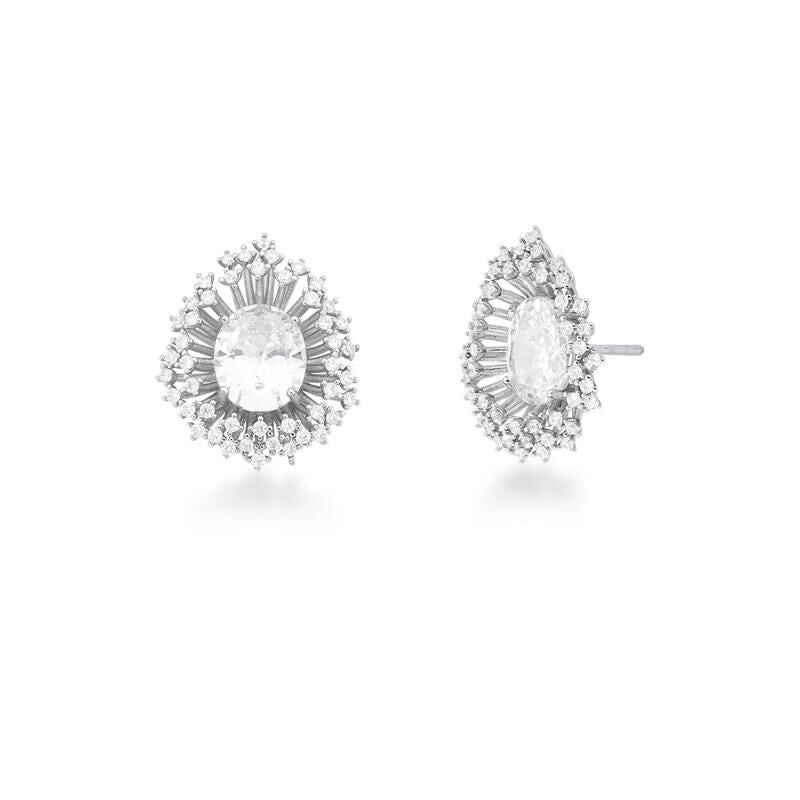 18kt White Gold-Plated CZ Crystal Nest Style Women's Bridal Post Earrings