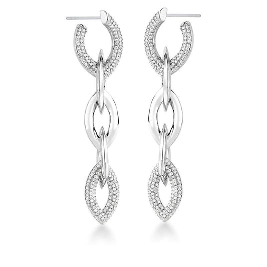 18kt White Gold-Plated Zircon Link Dangle Earrings