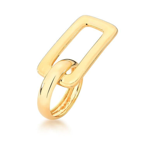 18kt Yellow Gold Plated Bold Plain Rectangular Geometric Statement Ring