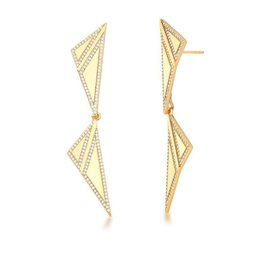 18kt Gold Plated 2-in-1 Geometric Triangular CZ Dangle Earrings