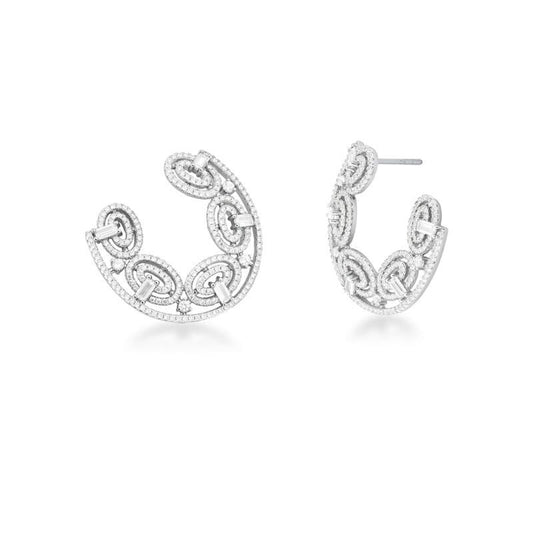 18kt White Gold-Plated Rhodium Zircon Modern Bridal Silver Earrings