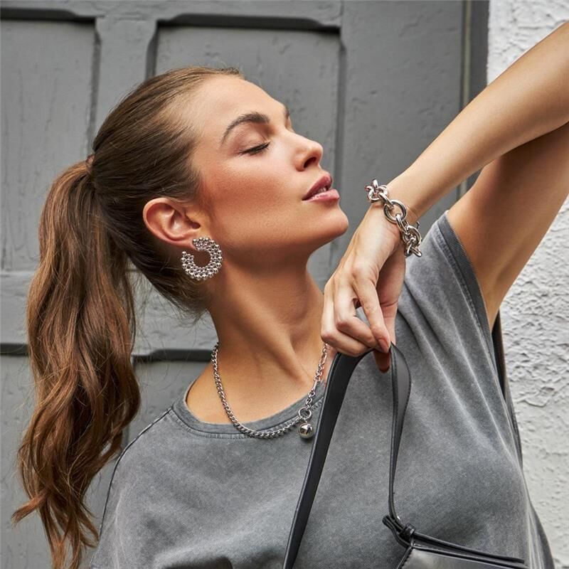 18kt White Gold-Plated Silver Ball Post Earrings