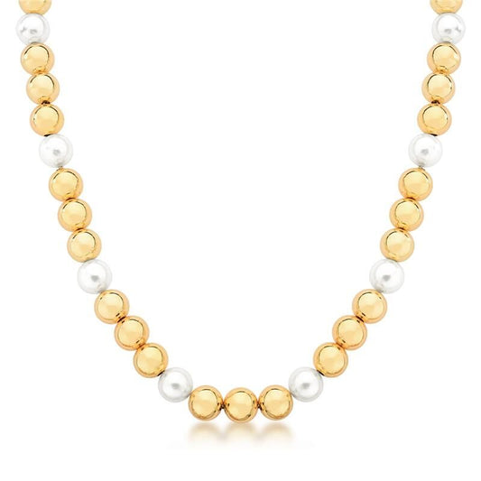 18kt Yellow Gold Pearl Bead Necklace