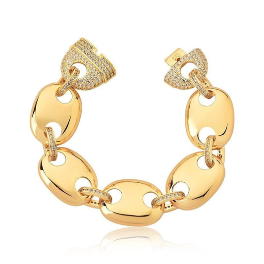 18kt Yellow Gold Plated CZ Chunky Oval Link Women's Bracelet