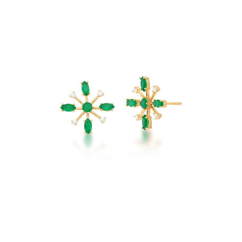 Green Emerald CZ 18kt Yellow Gold Plated Fireworks Earrings