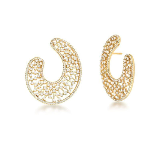 18kt Yellow Gold CZ Geometric Post Earrings